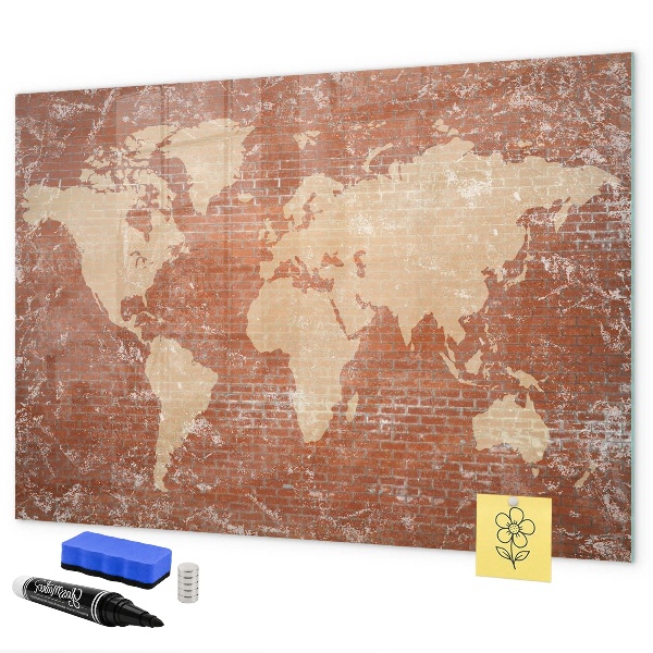 Magnetic dry erase board World map with photo locations