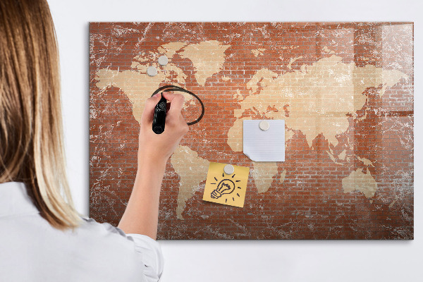 Magnetic dry erase board World map with photo locations