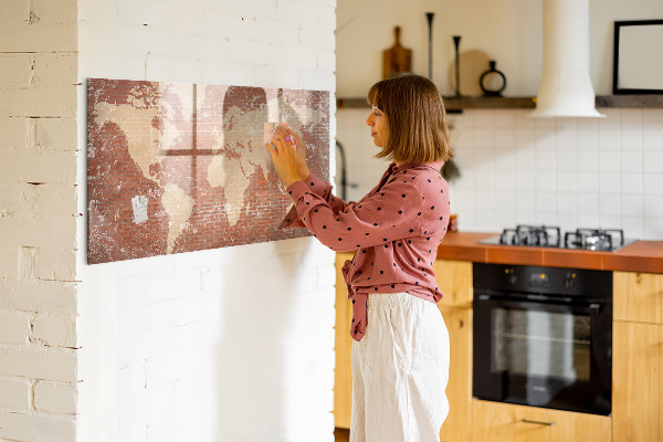 Magnetic dry erase board World map with photo locations