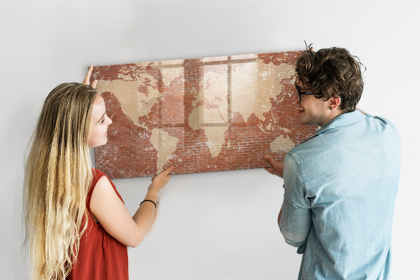 Magnetic dry erase board World map with photo locations