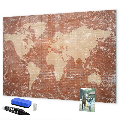Magnetic dry erase board World map with photo locations