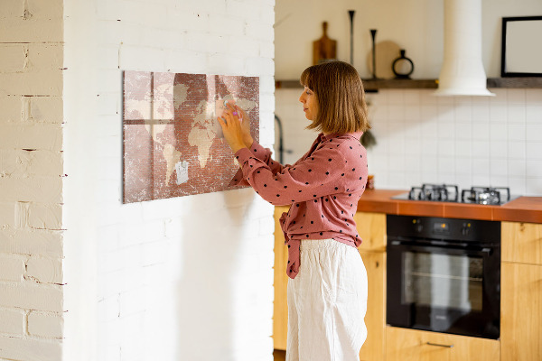 Magnetic dry erase board World map with photo locations