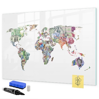 Dry erase board magnetic A world map with personal memories