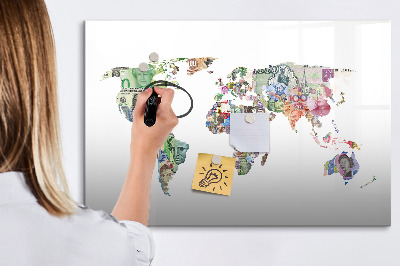 Dry erase board magnetic A world map with personal memories