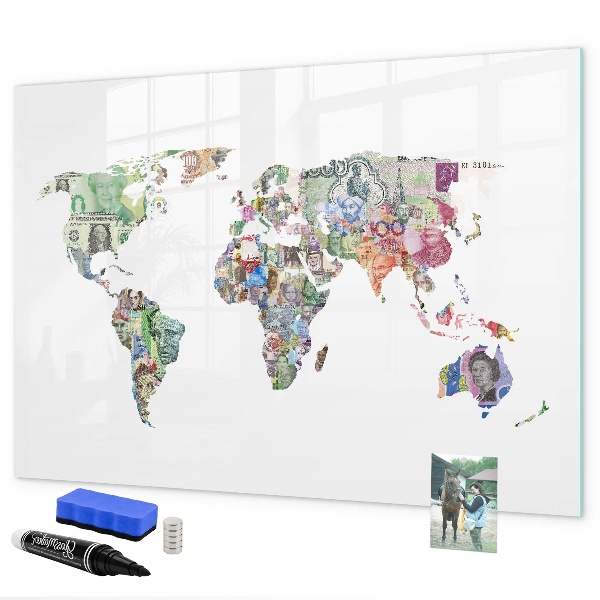 Dry erase board magnetic A world map with personal memories