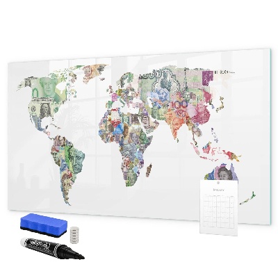 Dry erase board magnetic A world map with personal memories