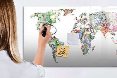 Dry erase board magnetic A world map with personal memories