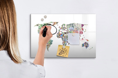 Dry erase board magnetic A world map with personal memories