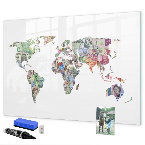 Dry erase board magnetic A world map with personal memories