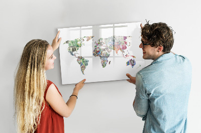 Dry erase board magnetic A world map with personal memories