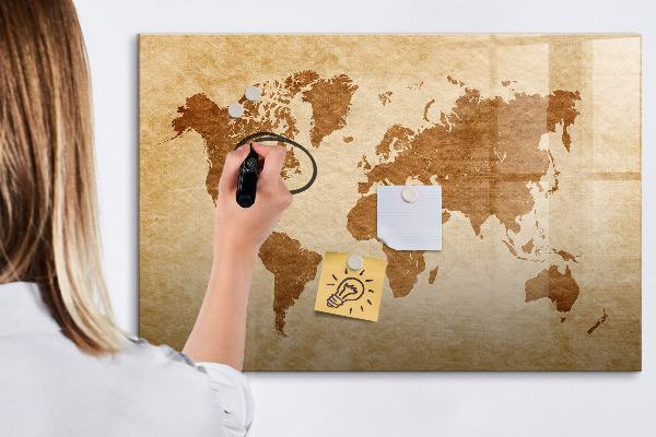 Dry erase board magnetic A world map with places of remembrance