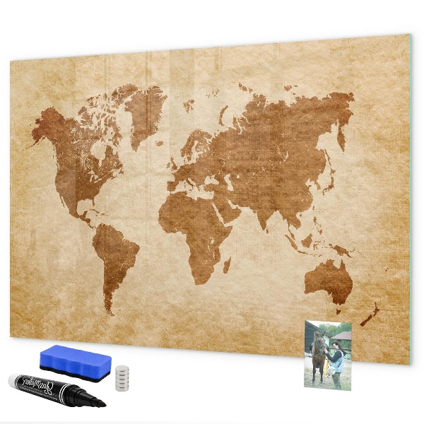Dry erase board magnetic A world map with places of remembrance