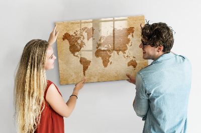 Dry erase board magnetic A world map with places of remembrance