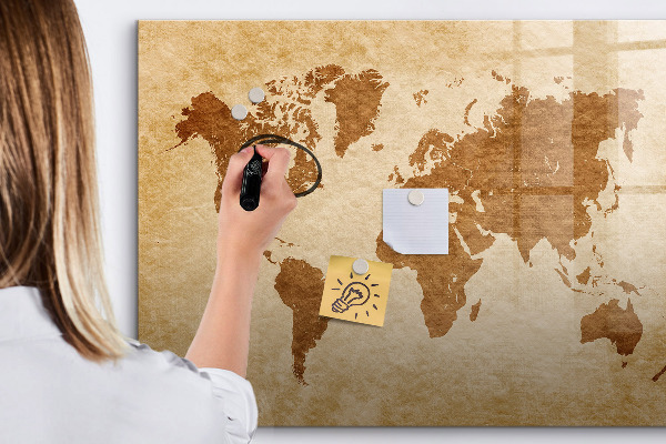 Dry erase board magnetic A world map with places of remembrance