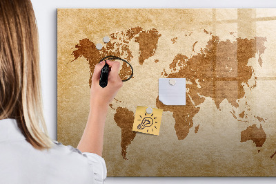 Dry erase board magnetic A world map with places of remembrance