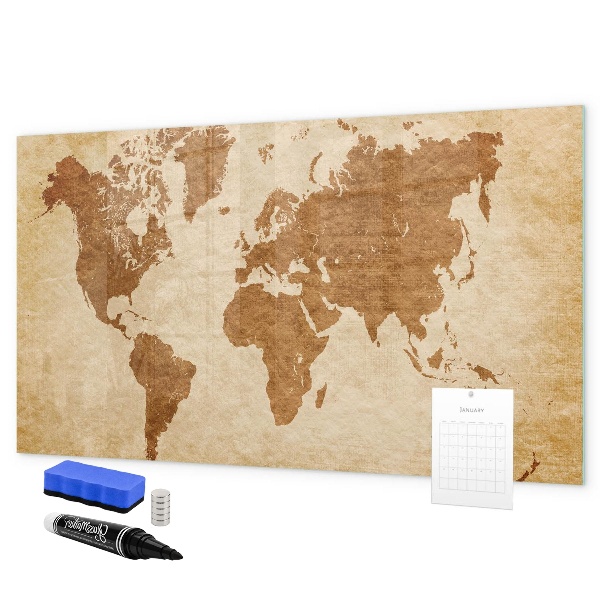 Dry erase board magnetic A world map with places of remembrance