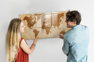 Dry erase board magnetic A world map with places of remembrance