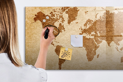 Dry erase board magnetic A world map with places of remembrance
