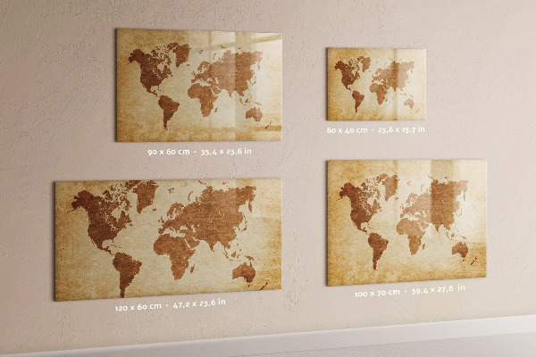 Dry erase board magnetic A world map with places of remembrance