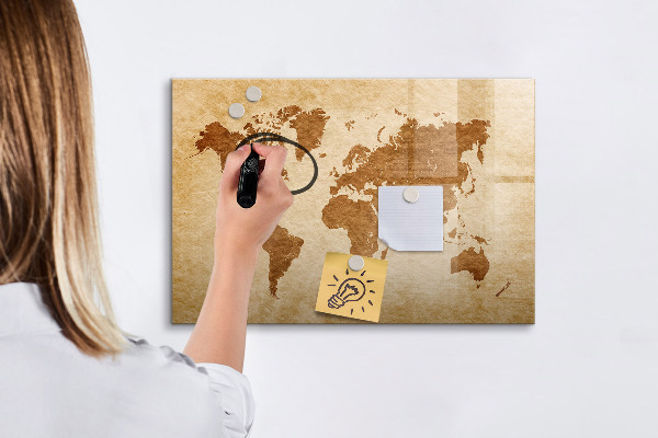 Dry erase board magnetic A world map with places of remembrance