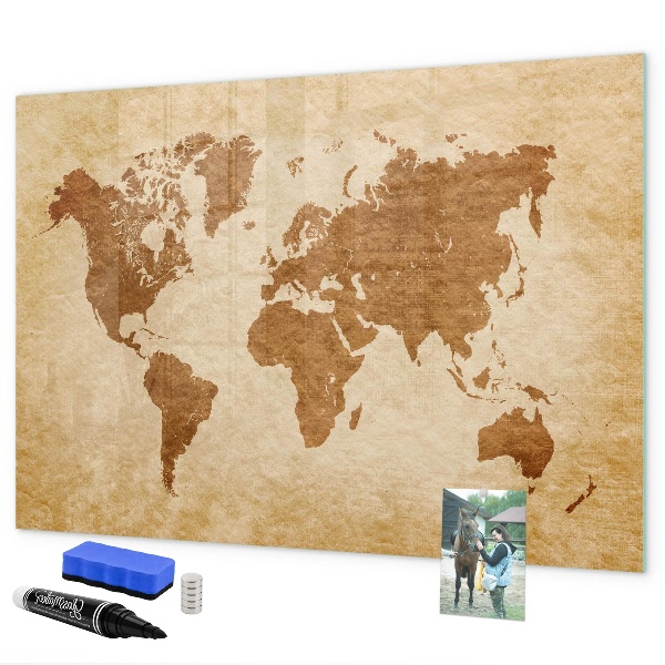 Dry erase board magnetic A world map with places of remembrance