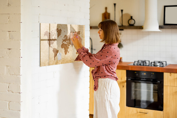 Dry erase board magnetic A world map with places of remembrance