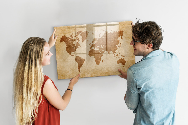 Dry erase board magnetic A world map with places of remembrance