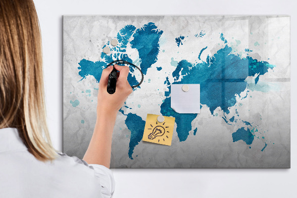 Magnetic dry erase board World map with personal photos