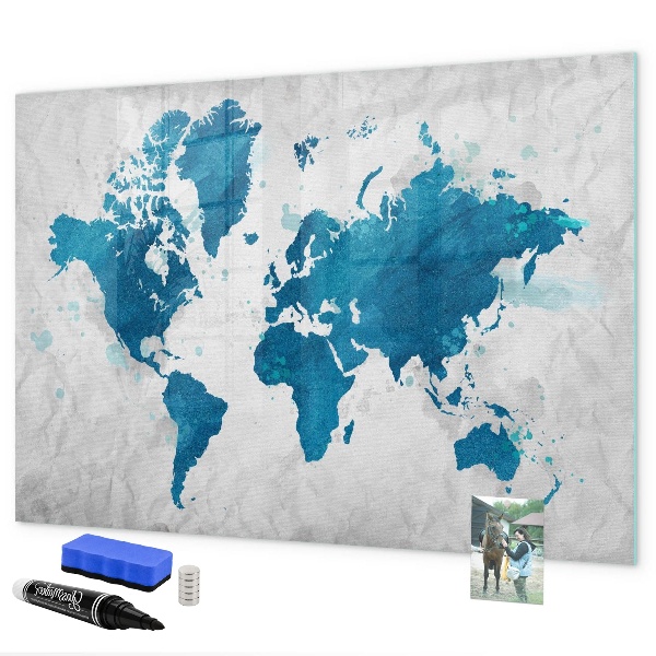 Magnetic dry erase board World map with personal photos