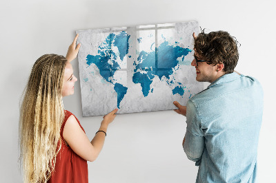 Magnetic dry erase board World map with personal photos