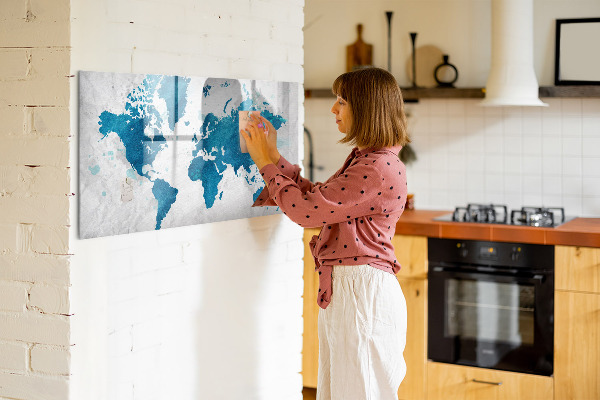 Magnetic dry erase board World map with personal photos