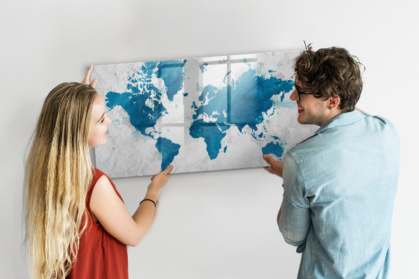 Magnetic dry erase board World map with personal photos