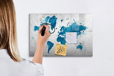 Magnetic dry erase board World map with personal photos