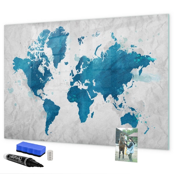 Magnetic dry erase board World map with personal photos