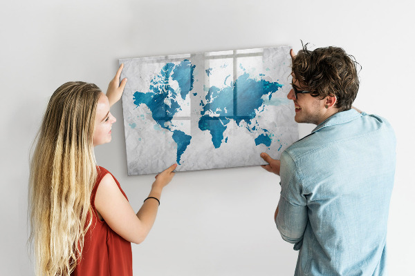 Magnetic dry erase board World map with personal photos