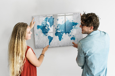 Magnetic dry erase board World map with personal photos