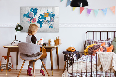Magnetic dry erase board World map with personal photos