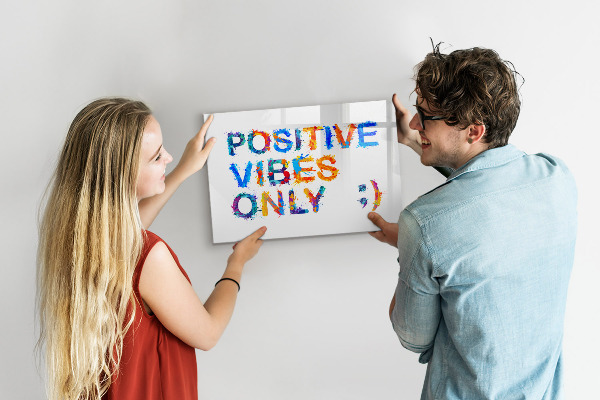 Magnetic dry erase board Positive vibes in a colorful style
