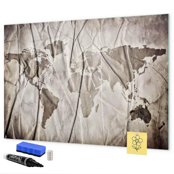 Dry erase board magnetic World map with photos and accessories