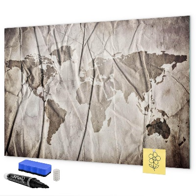 Dry erase board magnetic World map with photos and accessories