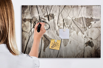 Dry erase board magnetic World map with photos and accessories