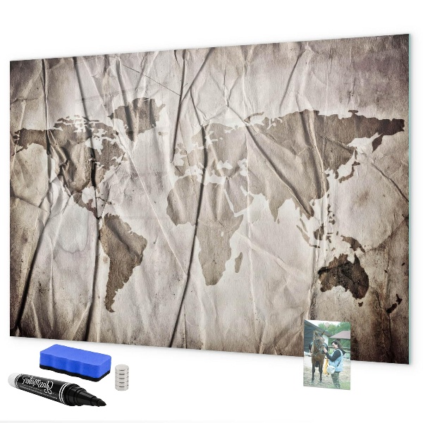 Dry erase board magnetic World map with photos and accessories