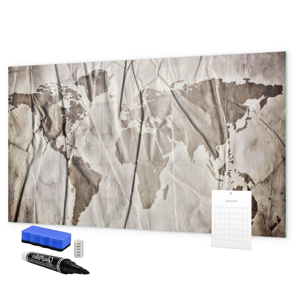 Dry erase board magnetic World map with photos and accessories