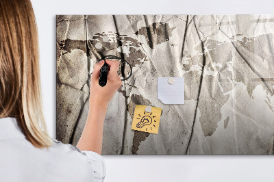 Dry erase board magnetic World map with photos and accessories
