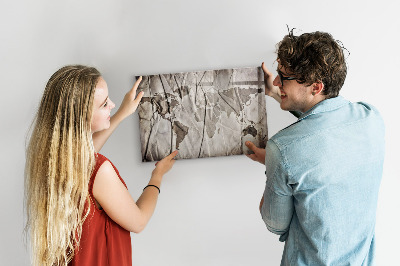 Dry erase board magnetic World map with photos and accessories
