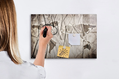 Dry erase board magnetic World map with photos and accessories