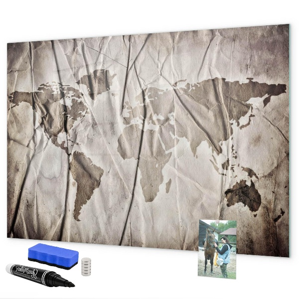 Dry erase board magnetic World map with photos and accessories