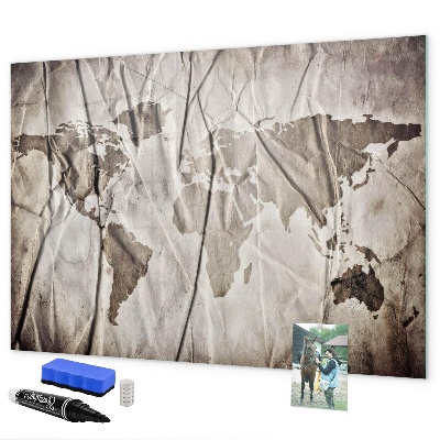 Dry erase board magnetic World map with photos and accessories