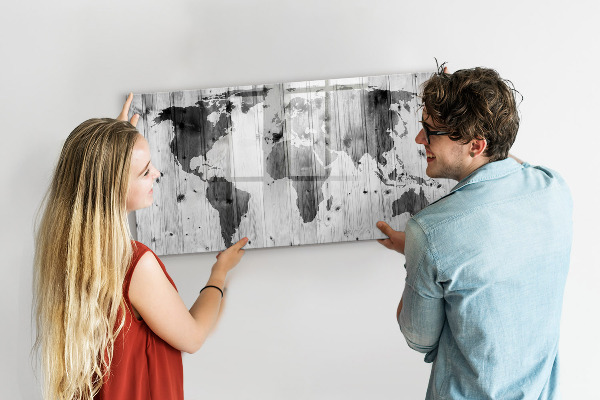 Magnetic dry erase board A world map with personal memories