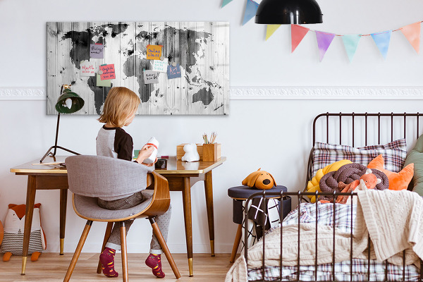 Magnetic dry erase board A world map with personal memories